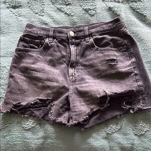 American Eagle Outfitters Black Faded Distressed Stretch Jean Shorts Size 4